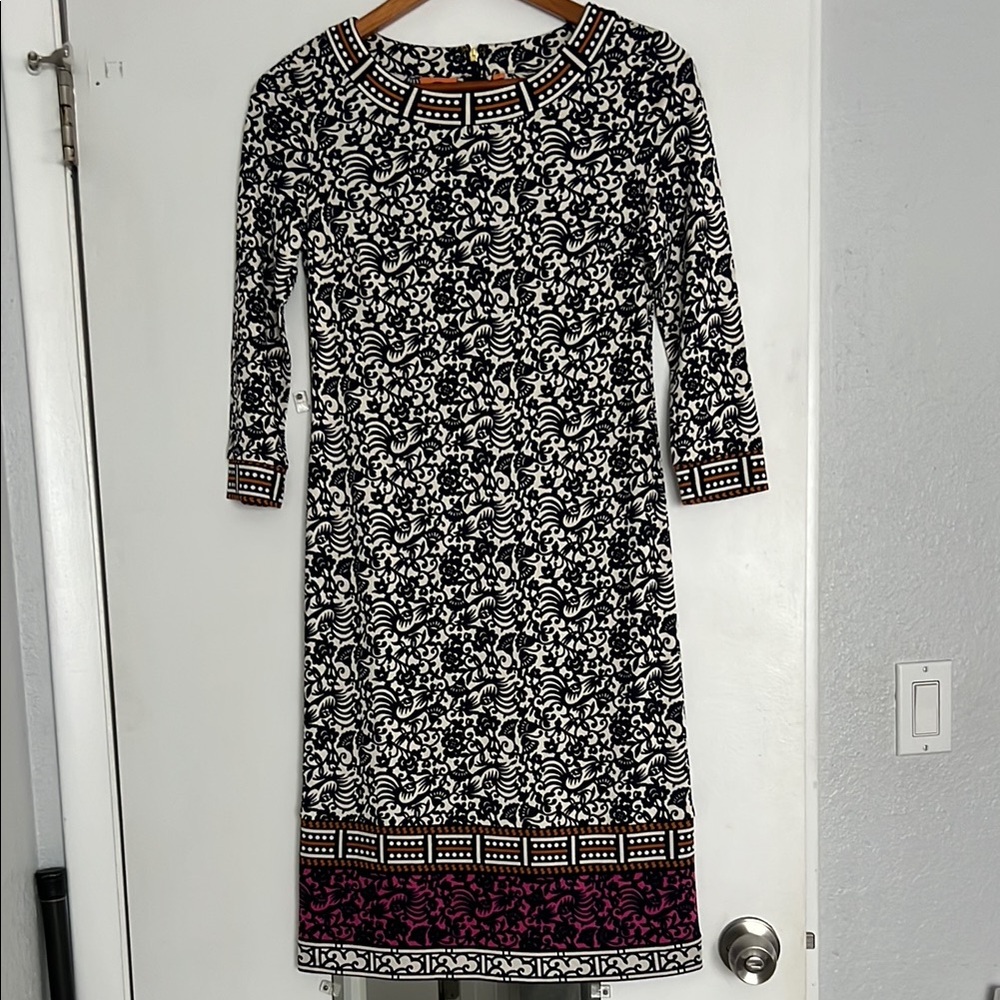 Tory Burch Black and White Sheath Dress 3/4 Sleeve Casual